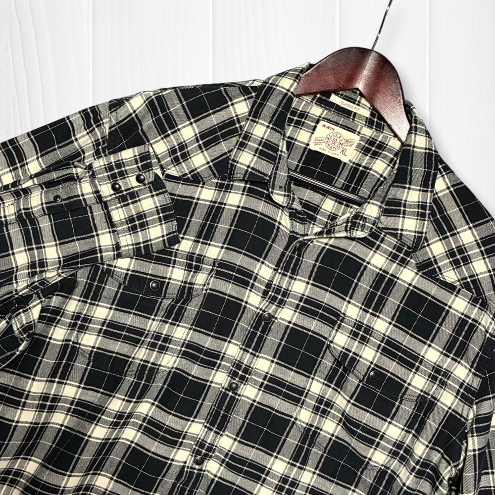 Lucky‎ Brand Plaid Pearl Snap Western Flannel Shirt Mens XL Black White